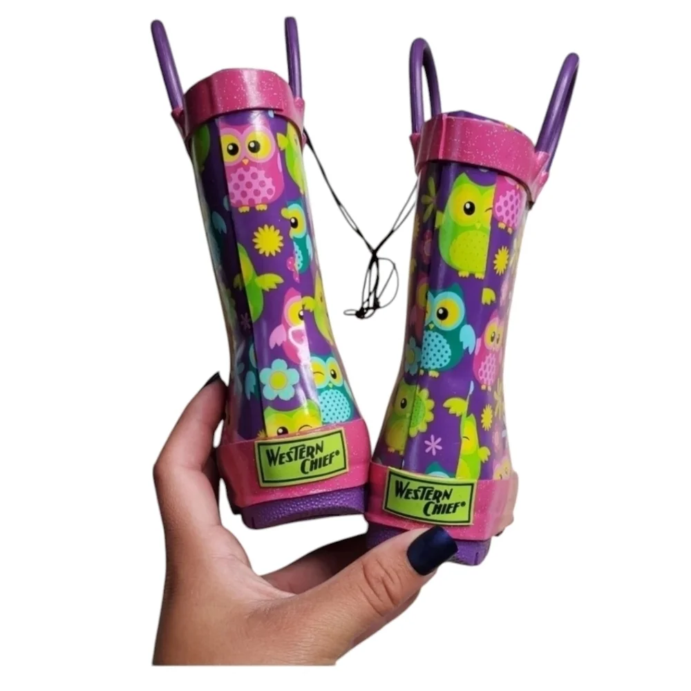 Western Chief Owl Print Pink Rain Boots Size 5/6